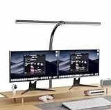 EUARY Lámpara de escritorio de 1300 lm, doble cabeza, LED, regulable, mando a distancia, 24 W, 80 cm, con abrazadera, lámpara de mesa, lámpara de luz diurna, para oficina en casa (negro, Negro)