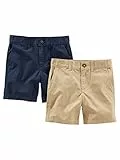 Simple Joys by Carter's Flat Front Shorts, Pack of 2 Pantalones Cortos, Marrón Caqui Claro/Azul Marino, 2 años (Pack de 2) para Niños