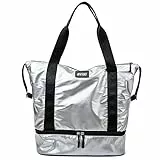 Vllcsla Bolsa Deportiva Mujer Grande 41X23X34 CM, con Zapato Compartimento, Bolsa de Lona Ligero Bolsa Gym Mujer, 32L, Bolsa de Viaje Impermeable Ligera Bolsa de Mano (Plata)