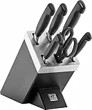 ZWILLING Bloque de cuchillos autoafilables de cuatro estrellas, 7 piezas, cuchillo y tijeras de acero inoxidable especial/mango de plástico, color negro [Fabricado en Alemania]