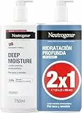 Neutrogena Fórmula Noruega Hidratación Profunda Loción Corporal Hipoalergénica (2 X 750 ml), crema hidratante para piel seca y sensible, con Pro Ceramida y Glicerina