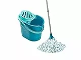 Leifheit Fregona y Cubo Classic, Cubo escurridor con fregona de Tiras absorbentes, fregona con Palo de 3 Piezas y Cubo Grande de 12 litros