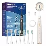 Seago cepillo de dientes eléctrico sónico, cepillo electrico ultrasónico con sensor de presión, 60 días uso, 8 cabezales, soporte y temporizador, 5 modos, IPX7 impermeable, SG2782, Beige