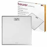 Beurer GS 120 Báscula compacta de vidrio con efecto espejo, 27 x 26 cm, pantalla LCD de fácil lectura, altura de los dígitos 22 mm, báscula digital plana, capacidad de carga de hasta 150 kg