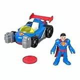 Fisher-Price Imaginext DC Super Friends Supermóvil Metal Force Coche de Juguete, Conjunto con Figura de Superman de 7,6cm y Accesorios, Incluye Lanzador y 2 Discos, JFJ69
