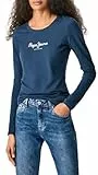 Pepe Jeans New Virginia Camiseta para Mujer Slim Fit Manga Larga Azul, XL