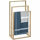 Toallero de Pie de Bambú Triple, Soporte de Toallas Múltiple para Baño de Bambú con 3 Brazos para Colgar Toallas, Ideal para el Hogar y el Baño, 42x24x81.5cm, Bambú Natural