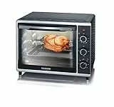 SEVERIN Horno tostador con función de convección, mini horno tostador con grill y recogemigas, horno pequeño con 1 bandeja de asado y asador giratorio, 1600 W, 30 L, negro, TO 2056