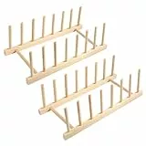 Parastar 2 soportes para platos de madera, soporte para platos, soporte para tapa de olla, soporte para tapa, cajón, escurreplatos de madera, soporte para tabla de cortar, tapa de olla, organizador
