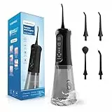 TUREWELL Irrigador Bucal Portatil de 310 ML con 5 Modos, 4 Boquillas, Irrigador Dental Recargable IPX7 Impermeable al Agua para el Hogar y Los Viajes, Mejora la Salud Dental