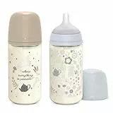 Suavinex, Pack Biberones de Vidrio de 240 ml. Biberón con Tetina Fisiológica SX Pro de Silicona, Anticólicos, Biberón con Tetina de Flujo Medio (M), Para Bebés +3 Meses, Wonderland Azul, Beige