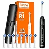 Bitvae Cepillo de dientes eléctrico rotatorio con 8 cabezales para adultos y niños, estuche de viaje, duración de la batería de 60 días, Negro