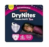 Huggies DryNites Pañales de Noche para Niña 13+ (48-60 kg), Clínicamente Probado con 5 Capas de Máxima Protección Nocturna, 11 Bragas Absorbentes