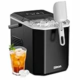 Silonn Máquina de Hielo Pequeña con Asa de Transporte, Máquina de Hacer Hielo Autolimpiable con Cesta y Pala, 9 Cubos en 6 Minutos, 12 kg por Día, Ideal para Casa, Cocina, Camping y RV