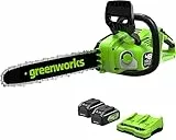 Greenworks 48V(2x24V) Motosierra a Batería con Motor sin Escobillas, Barra de 35 cm, Velocidad de Cadena de 20 m/s, Autoengrasado, Con dos 4Ah y Cargador Doble, Garantía de 3 Años-GD24X2CS36K4X