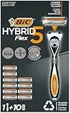 BIC Hybrid 5 Flex Maquinilla Recargable para Hombre, 1 Mango con Contrapeso y Recambios de Hojas Móviles Recubiertas de Titanio con Nanotecnología - Pack de 1+10