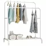 edihome, Burro Ropa, Perchero Colgador de Ropa, Doble, Vestidor, 110X150X54 cm, Resistente, Metálico, Soporte para Zapatos, Organizador, Montaje Fácil (Blanco)