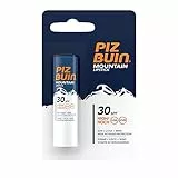 Piz Buin Mountain Lipstick 30 SPF (1 x 4,9 g), bálsamo labial con manteca de cacao, protector labial con filtros solares UVA/UVB, protector solar de labios para montaña