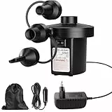 Inflador Electrico, Bomba de Aire Eléctrica Portátil, 2 en 1 Inflador y Desinflador con 3 boquillas, 240V AC / 12V DC, Bombas de Aire inflables para Camping al Aire Libre, Camas de Aire
