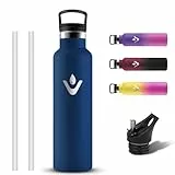 Grsta Botella Agua Acero Inoxidable, Botella Termica 750ml a Prueba de Fugas, Cantimplora Termica sin BPA, Reutilizable Termo con 2 Tapones con Pajita y Filtro para Oficina, Bicicleta, Colegio