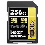 Lexar SDXC Professional 256GB 1800x UHS-II Serie Gold, Clase 10, U3, V60, Grabación de vídeo en 4K, Negro