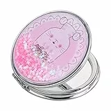 Drwosm Espejo de Bolsillo Redondo Espejo de Maquillaje Espejo Compacto Plegable Espejo de Viaje Mini Espejo Portátil Espejo de Doble Cara Aumento para Bolsos Bolsillo Mesa 7 * 7cm (Gato Rosa)