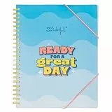 Mr. Wonderful - Carpeta con hojas transparentes – Ready for a great day - Carpeta con Gomas Elásticas - 30 Fundas de Plástico Transparente