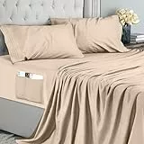 Utopia Bedding Juego de Sabanas 4 Piezas 150x200 - Microfibra De Poliéster, Sábana Bajera con Bolsillos de Almacenamiento, Sábana Plana Y 2 Fundas De Almohada Bordadas (Cama 150, Beige)