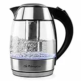 Orbegozo KT 6040 – Hervidor de agua con filtro para infusiones, jarra de vidrio extraíble, mango de tacto frío, iluminación LED, libre de BPA, 2200 W
