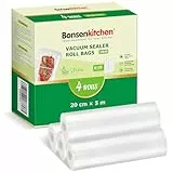 Bonsenkitchen rollos de vacío 4 rollos 20cmx5m film de vacío - bolsas de vacío profesionales para envasadoras al vacío y selladoras al vacío de alimentos