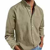 Camisa Hombre Manga Larga Camisa Botones con Solapa con Bolsillos Regular Fit Casual Shirts Top Color Sólido