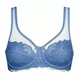 DIM Mujer - Sujetador Essentiel Generous x1 | con Aros | Sujeción cómoda | Encaje y Tul Transparente, Azul, 100C
