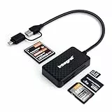 Integral 4en1 Lector de Tarjetas de Memoria, USB 3.0 y USB C Adaptador para microSD, SD, Compact Flash, MS Duo/Pro - Compatible con iPhone 15/16 Plus/Pro/Pro Max, MacBook Pro/Air, iPad, PC, smartphone