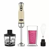 Cecotec Batidora de Mano Power RetroYellow 1200MAX Cream&Crush. Potencia Máxima 1200 W, Tecnología CrossBlades, 2 Velocidades, Set Accesorios aptos Lavavajillas, Campana antisalpicaduras