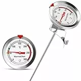 Herreicher Termómetro de fritura para barbacoa, termómetro de cocina profesional, 300 °C, fácil de leer, analógico, de acero inoxidable, con práctico clip, 23 cm, sonda larga, termómetro de cocina