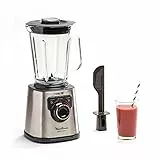 Moulinex Perfect Mix+ LM811D - Batidora de vaso, 1200 W, vidrio acabados exteriores, acero inoxidable, selector de la velocidad retroiluminable, 3 programas, modo manual y autoclean, Gris/Negro