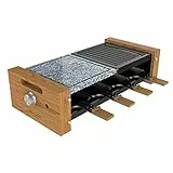 Cecotec Raclette Cheese&Grill 8400 Wood MixGrill. Potencia 1200 W, Superficie mixta Grill y Plancha, Termostato regulable, 8 Sartenes individuales, Diseño extraíble