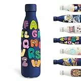 Grsta Botella Agua Acero Inoxidable, 500ml Botella Termica, Botella Agua Niños sin BPA, Botella Agua Personalizada con Letras, Cantimplora para la Escuela, Oficina, Viajar, Deportes, Azul Marino