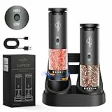 Sangcon 2 Velocidades Molinillo de sal y pimienta eléctrico, molinillo automático con 6 Niveles de Grosor Ajustables Desde el Exterior, con Base de Almacenamiento de Recargable USB(Gris Metalizado)