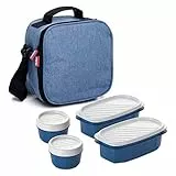 Tatay Bolsa Termica Porta Alimentos Impermeable - Urban Food Casual 3L | 4 Fiambreras: 2x0,5L + 2x0,2L | Triple Capa Aislante | Cuerpo Semirrígido | Bolsillo Interior | 22,5x10x22cm, Azul Denim