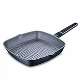 MasterPro Indigo Sartén Asador con Grill de 28 cm de Lado y 5.5 cm de Altura Aluminio Fundido Revestimiento de Máxima Antiadherencia Mango Soft Touch Para Todo Tipo de Cocinas