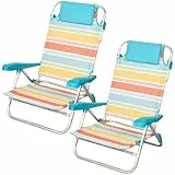 AKTIVE Pack 2 sillas de Playa Plegables, 50x48x80 cm, Reclinables en 7 Posiciones, Aluminio y textileno a Rayas Multicolor, con cojín y Asas de Mano, Modelo Santorini (62419)