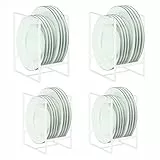 QUMENEY Juego de 4 estantes para platos, organizador de platos, soporte vertical para platos para armario de cocina, encimera, armario (blanco)