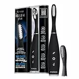 FOREO ISSA 4 Plus cepillo de dientes eléctrico sónico – Pack recargable USB 4 en 1 con IA, cabezal híbrido extra de silicona médica y polímero, suave, blanqueador dental, limpieza profunda - Black