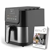 Boston Tech Freidora de Aire Master Fryer 5L, 1500W, 5 Programas, Pantalla LED, Control Táctil, Temperatura Ajustable, Cesta Antiadherente, Temporizador, Incluye Recetario, Acero Inoxidable