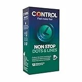 Control Preservativos Non Stop Dots & Lines - Caja de condones, Con puntos y estrías para la estimulación, efecto retardante, perfecta adaptabilidad, 12 unidades
