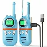 Inspireyes Walkie Talkie Niños Recargable, 48 Horas de Tiempo de Trabajo, 3 kilómetros de Largo Alcance, Regalos de Cumpleaños, Juguetes al Aire Libre para niños de 3 a 12 años, Paquete de 2