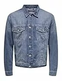 ONLY & SONS Chaqueta vaquera ONSJUST Box TAI DNM para hombre, azul claro, talla L, Mezclilla De Color Azul Claro, L