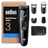 Braun Recortadora De Barba Series 3 BT3565, Barbero Recargable, +6 Accesorios De Afeitado, 50 Min De Autonomía, Lámina De Corte Ultra Afilada, 40 Longitudes, Negro/Azul