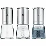 WMF Ceramill de Luxe - Juego de 3 piezas molinillos de sal, pimienta, y especias de acero Inoxidable y cristal molinillo de cerámica